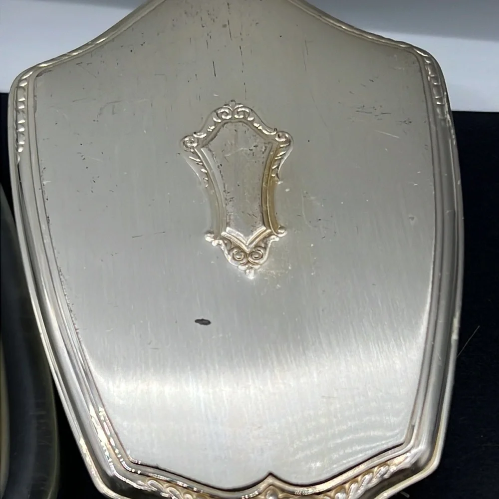 Vintage vanity lucite mirror and hair brush set